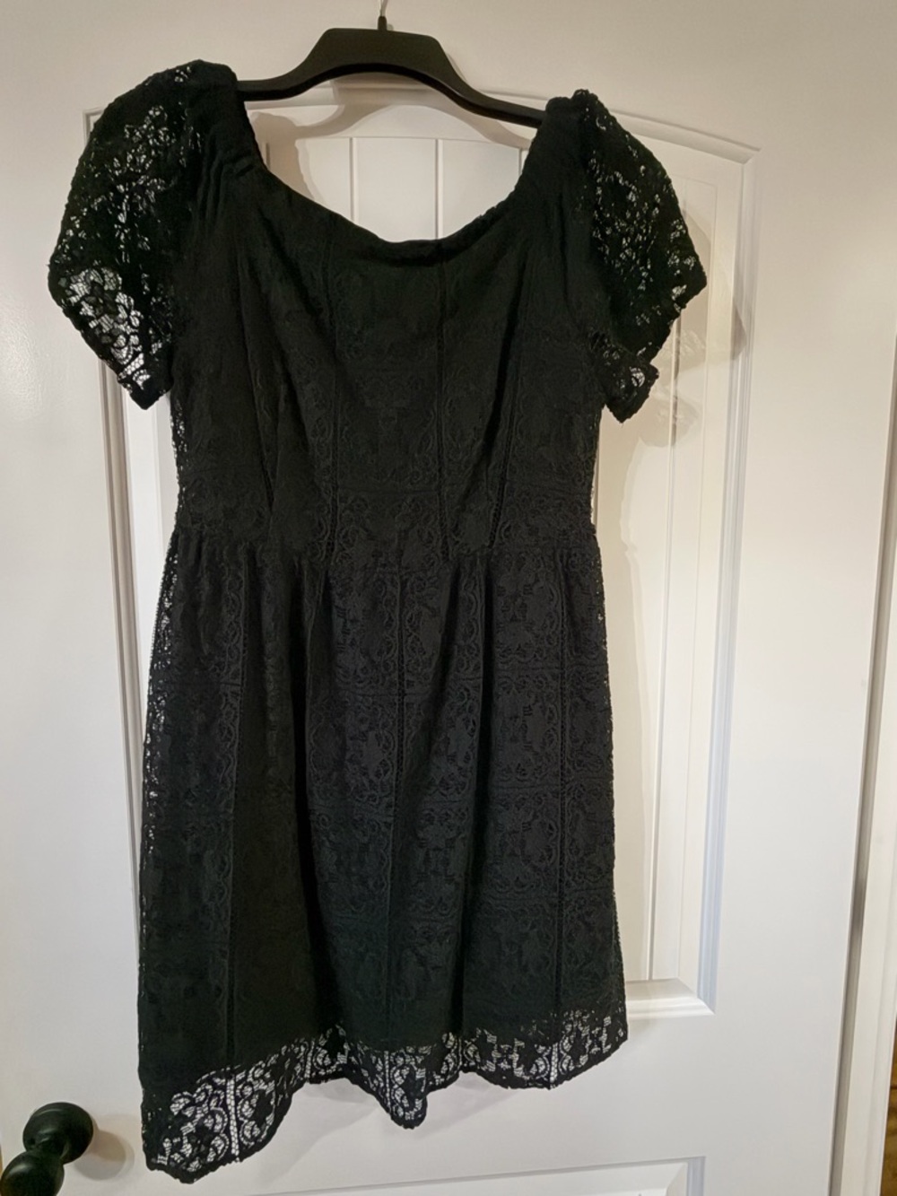 Black Lace Short-Sleeve Mini Dress